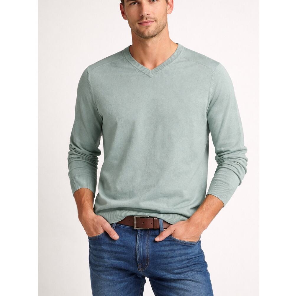AG Adriano Goldschmied Men's Green V-Neck Vented Golf Preppy Sweater Size M